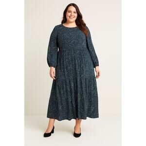 Boden Blue Floral Maxi Dress | Long Sleeve Tiered Prairie Maxi Plus 16/18R